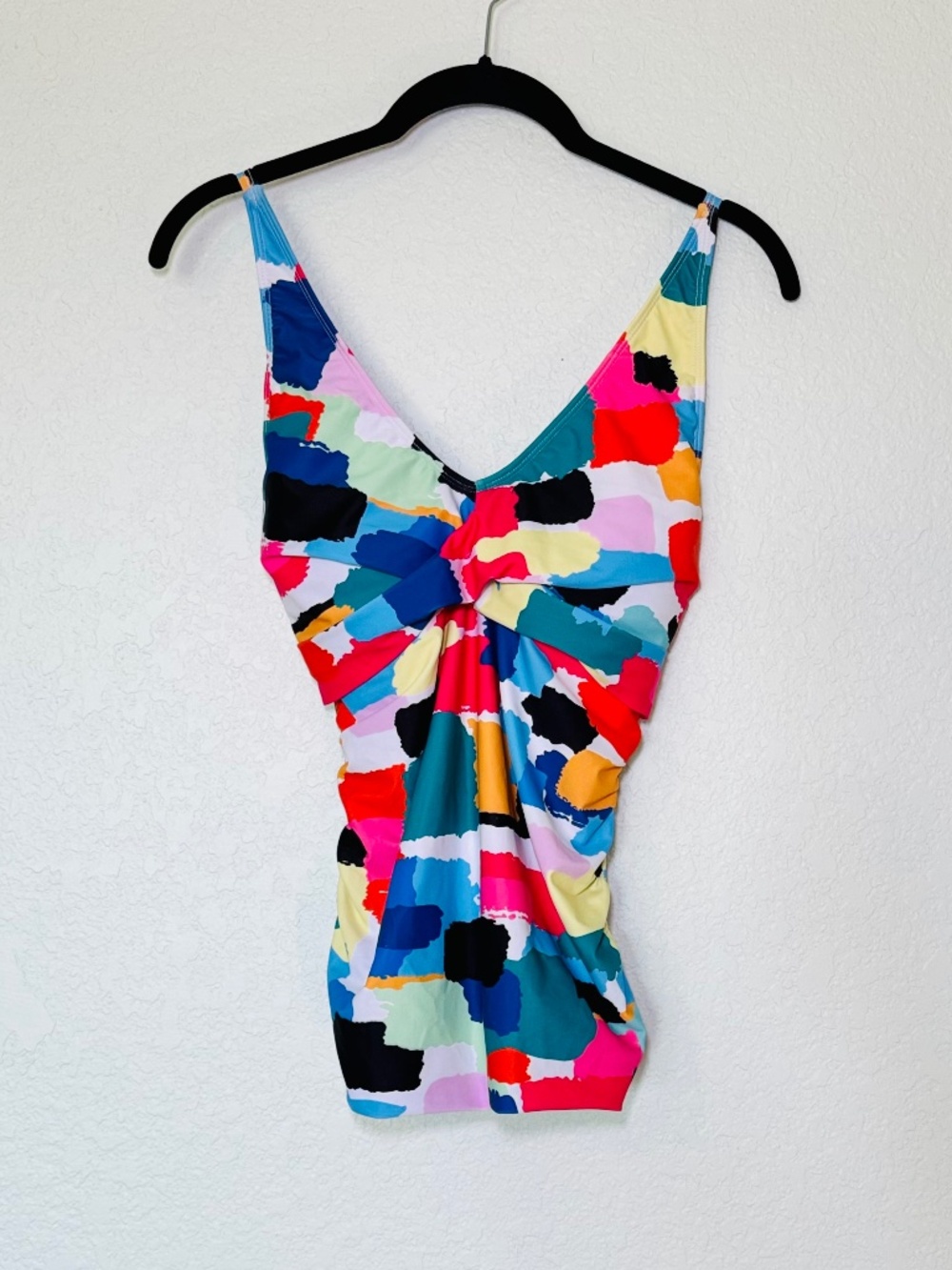 Yonique Tankini Womens Medium Paint Splatter Colorful Ruched Side Flattering